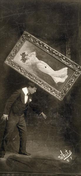 There are no photos of Salerno doing this famous trick, but there are of his contemporaries. This is "Chinko, the clever boy juggler" performing the picture frame slide.